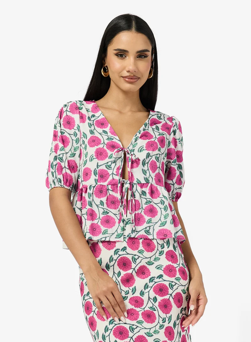 Ginger  Floral Print Tie Up Top & A Line Skirt Coord Set for Women | Best Price UAE